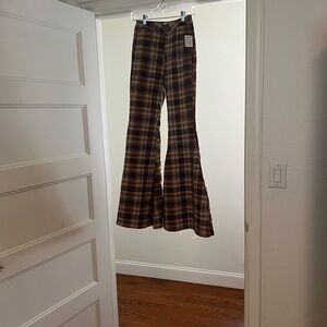 Womens Brown Plaid Pants - bell bottoms We the Free sz 27 Very high waisted new